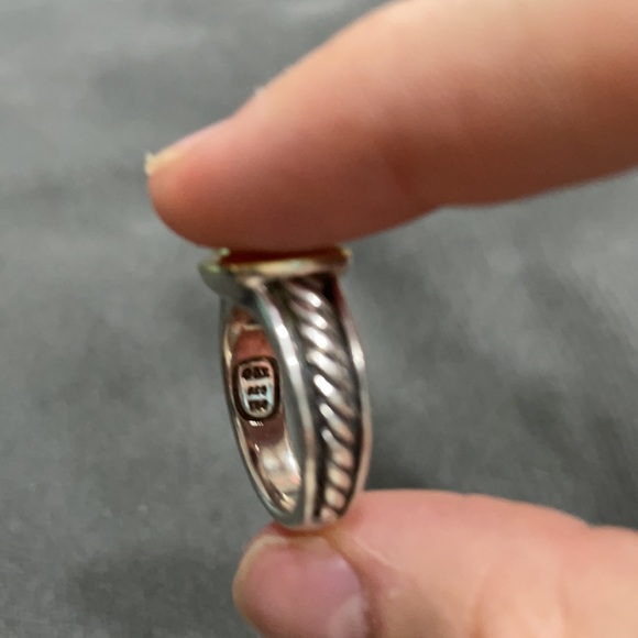 David Yurman Gold & Silver Blue Topaz Cable Ring - Picture 7 of 11
